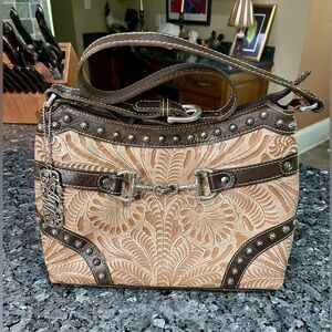 American West Tooled Leather Western Bag with Silver Studs 8.5x13